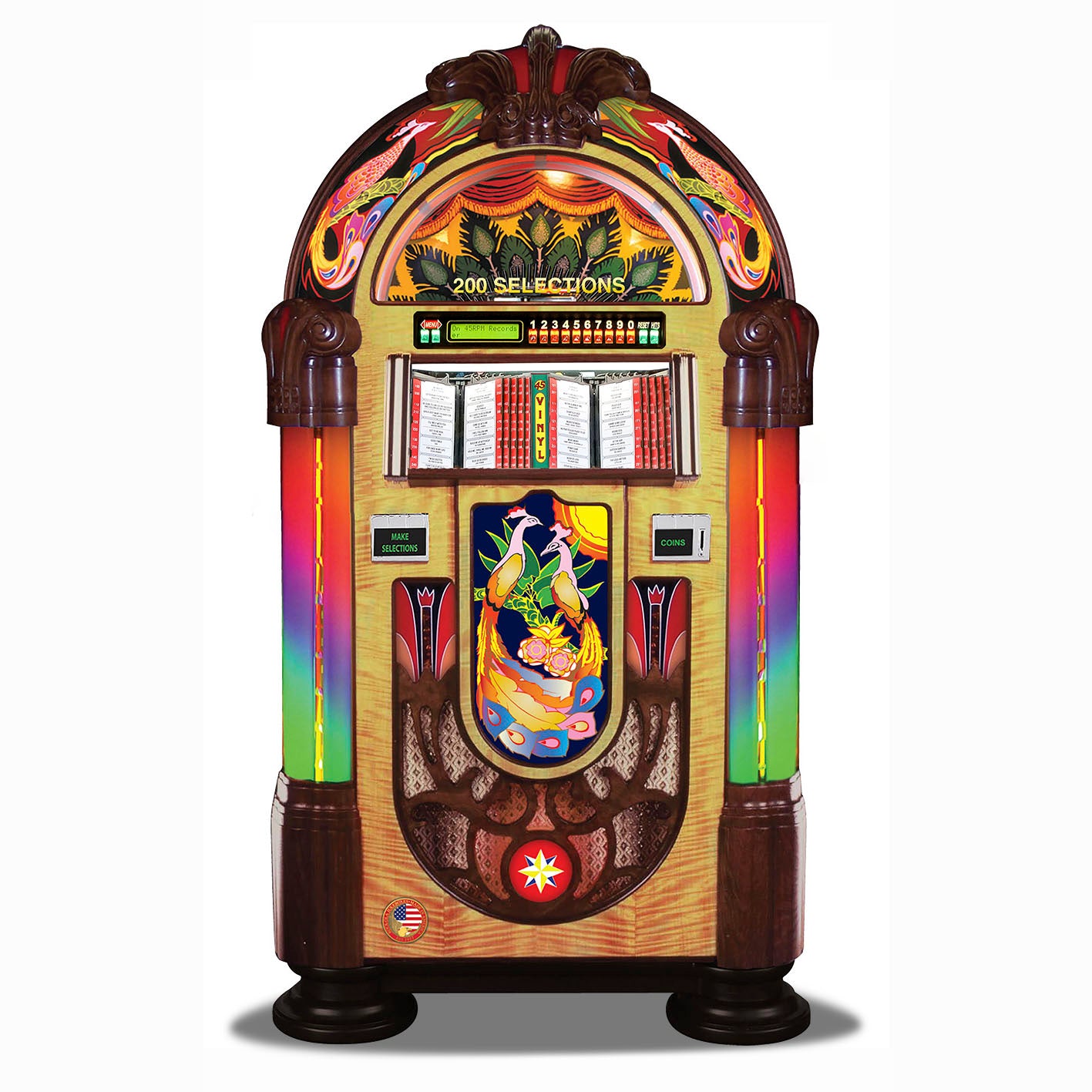 Rock-Ola Authentic Peacock Bubbler Vinyl 45 Jukebox