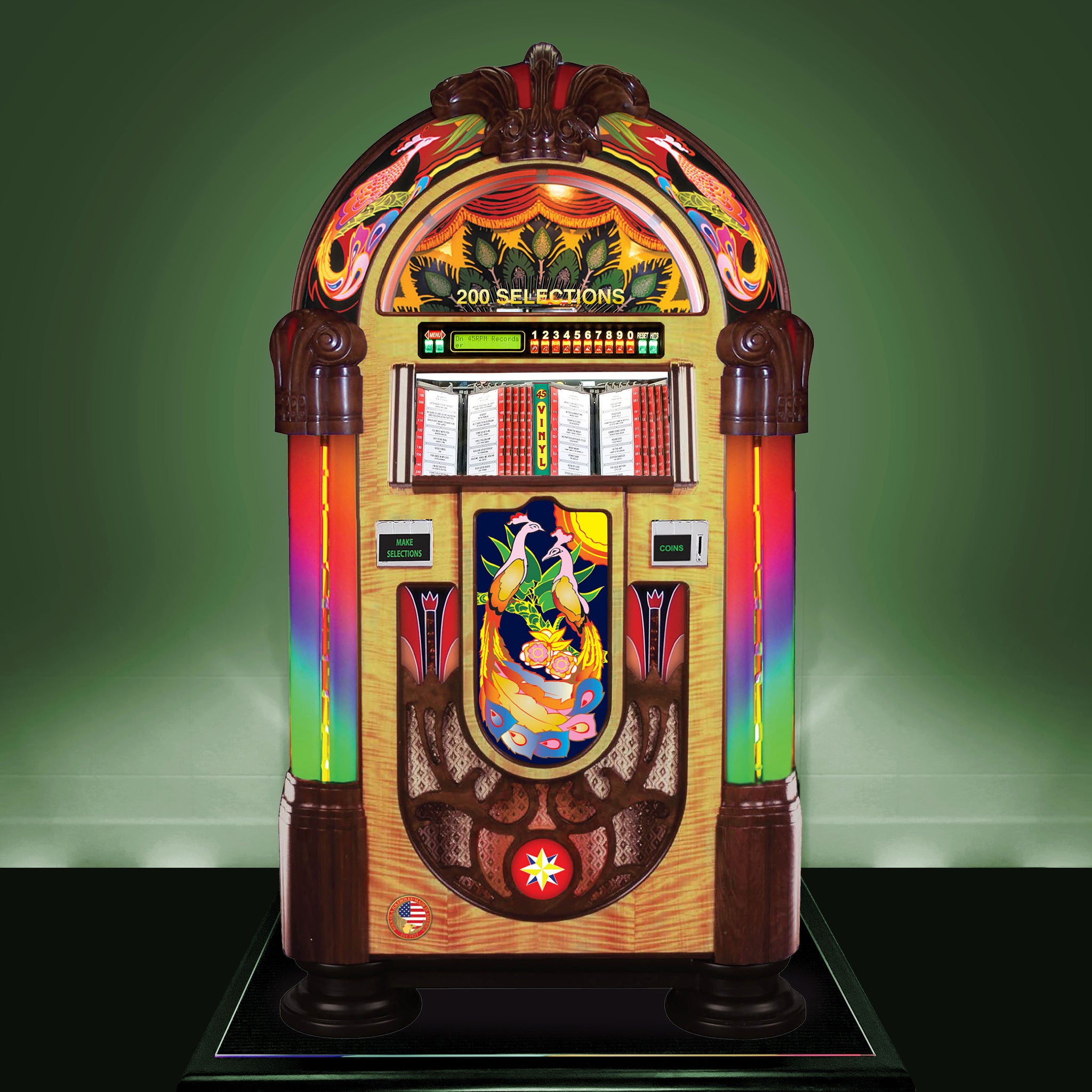 Rock-Ola Authentic Peacock Bubbler Vinyl 45 Jukebox